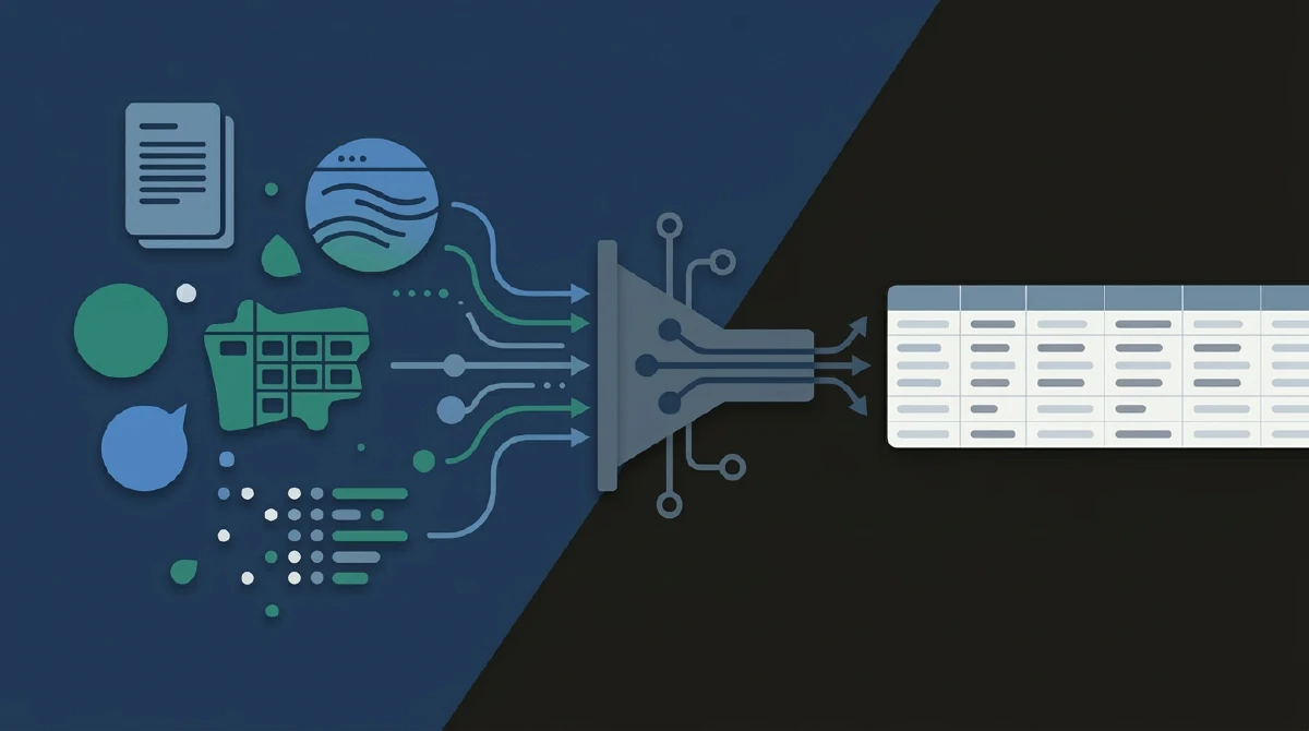Données non structurées provenant de multiples sources, collectées et normalisées dans une base de données structurée et interrogeable.